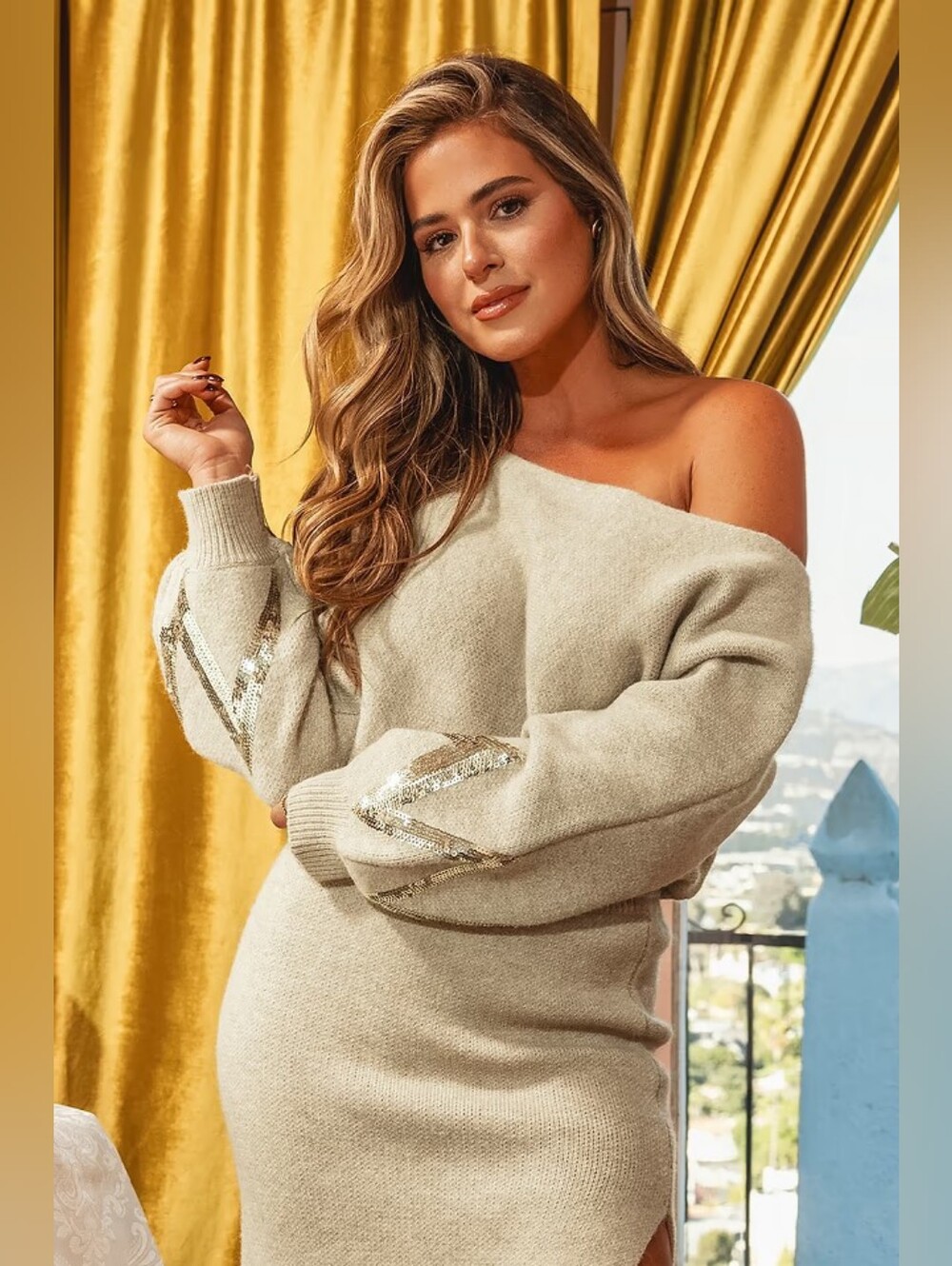 x JoJo Gold Sequin Off-Shoulder Sweater 💥 BRAND NEW 💥